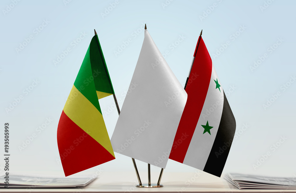 Flags of Republic of the Congo and Syria with a white flag in the middle Flags of Republic of the Congo and Syria with a white flag in the middle
