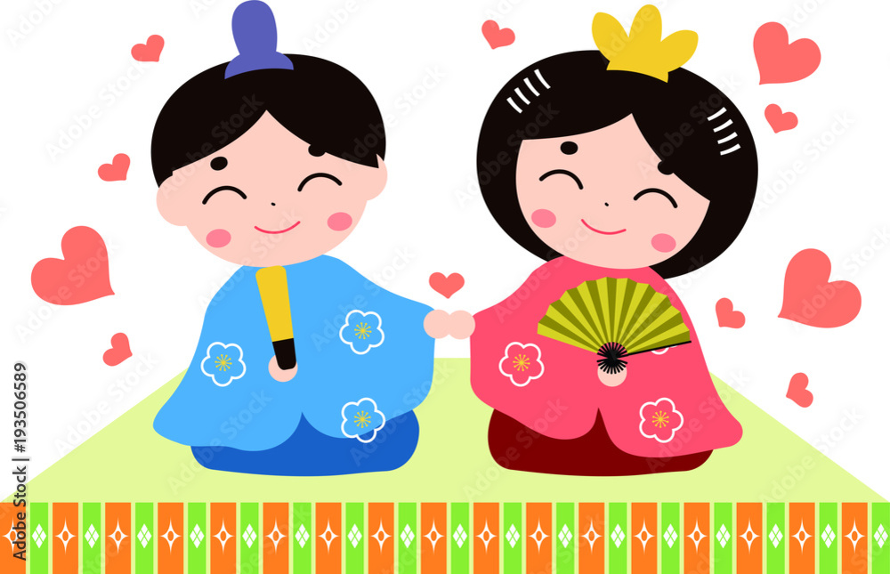 sweet couple Japanese dolls.eps - obrazy, fototapety, plakaty 