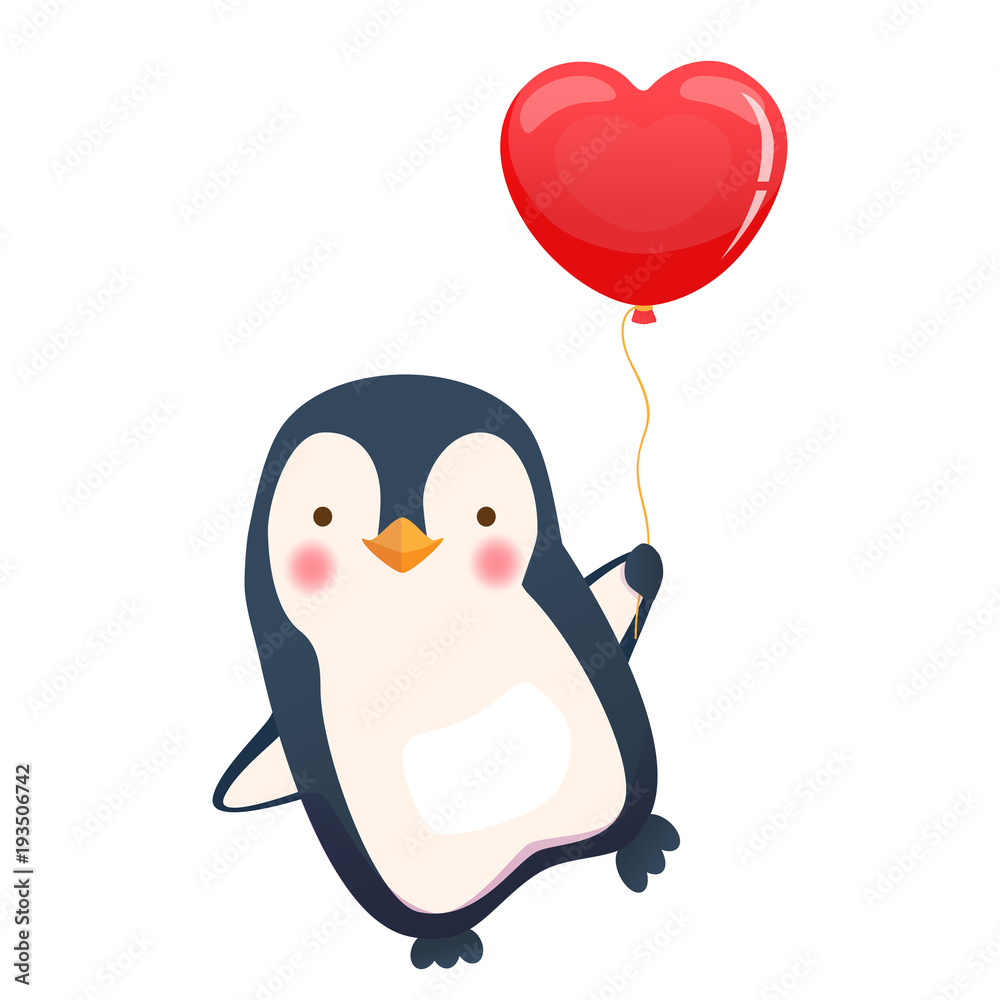 Naklejka premium pingwin trzymając balon