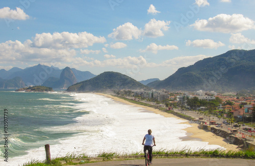 Unknown to cycling the viewpoint of the beach of Piratininga, in Niteroi, Rio de Janeiro, Brazil