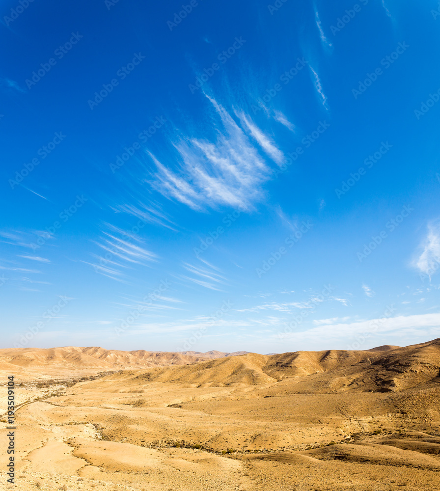 Desert hill clouds shapes, south Israel landscape.