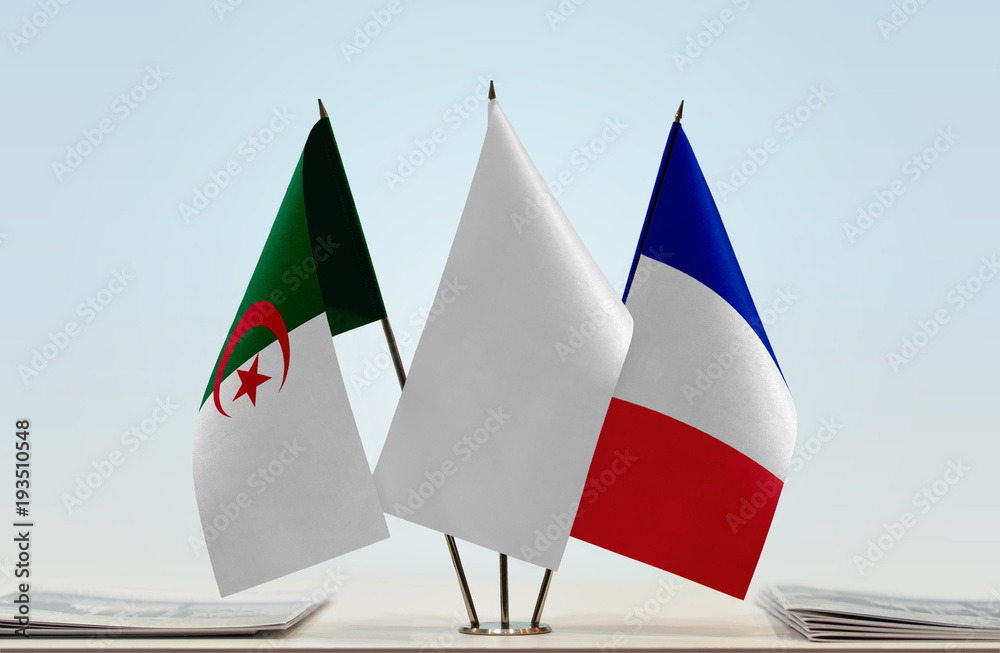 Flags of Algeria and France with a white flag in the middle Flags of Algeria and France with a white flag in the middle