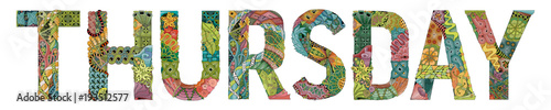 Word THURSDAY. Vector decorative zentangle object