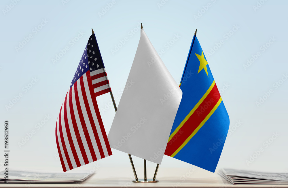 Flags of USA and Democratic Republic of the Congo (DRC, DROC, Congo-Kinshasa)  with a white flag in the middle Photos