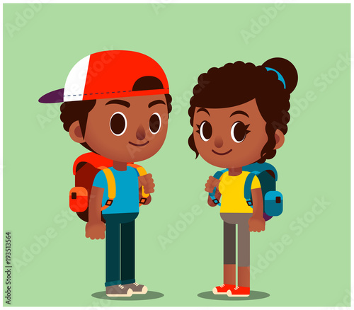 Vector set of man and woman traveler with backpack