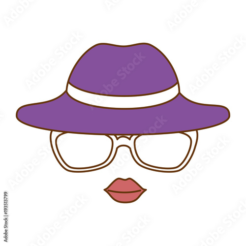 elegant female hat with glasses and lips vector illustration design
