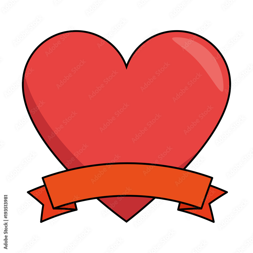 heart love with ribbon romantic icon vector illustration design