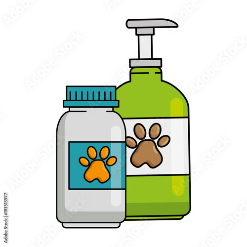 mascot shampoo and vitamins bottles icon vector illustration design