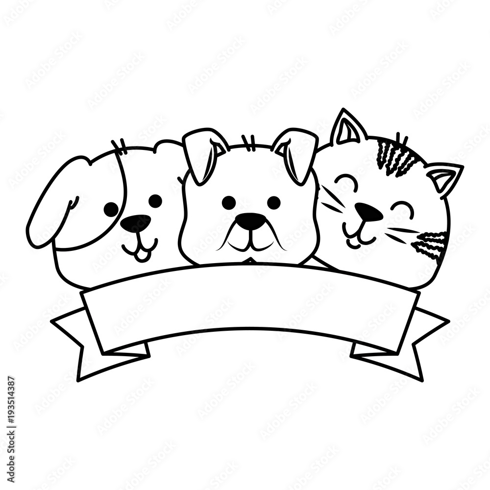 cute dog and cat with ribbon vector illustration design cute dog and cat with ribbon vector illustration design