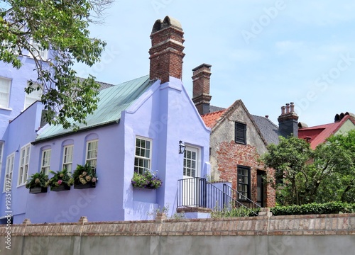 Colorful, Southern style homes in the historic area Charleston, South Carolina