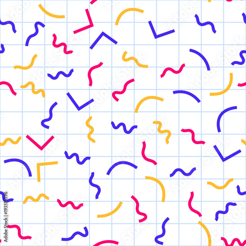 Seamless pattern with 80s memphis style geometric repeating ornament