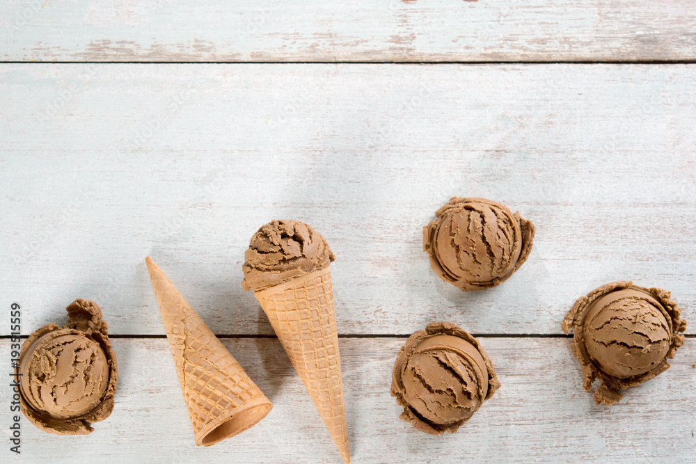 Chocolate ice cream top view Chocolate ice cream top view