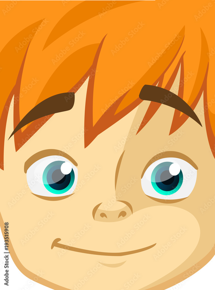Happy cartoon boy face. Vector illustration of a little kid face avatar. Portrait of a boy smiling Happy cartoon boy face. Vector illustration of a little kid face avatar. Portrait of a boy smiling