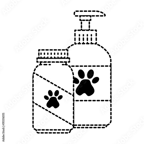 mascot shampoo and vitamins bottles icon vector illustration design