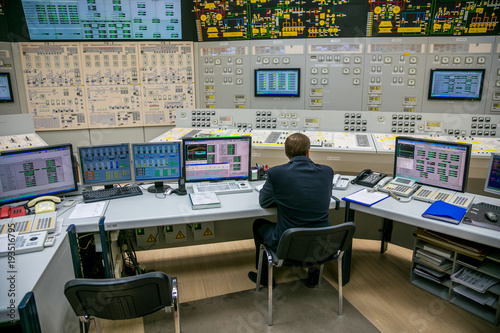 Block control panel of nuclear power plant. 