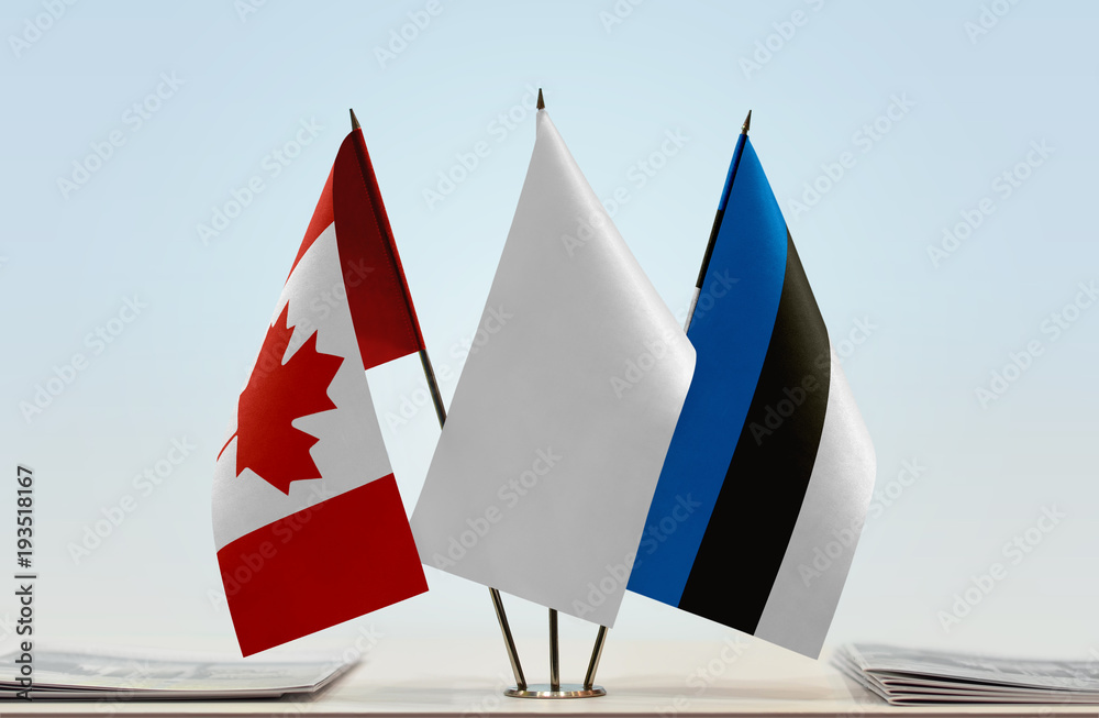 Flags of Canada and Estonia with a white flag in the middle Flags of Canada and Estonia with a white flag in the middle