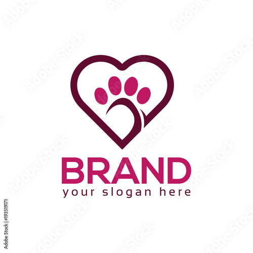Dog paws with heart icon. Logo Vector