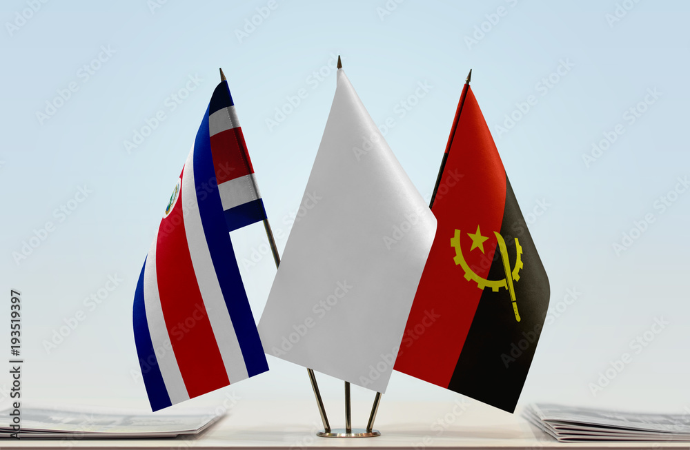 Flags of Costa Rica and Angola with a white flag in the middle