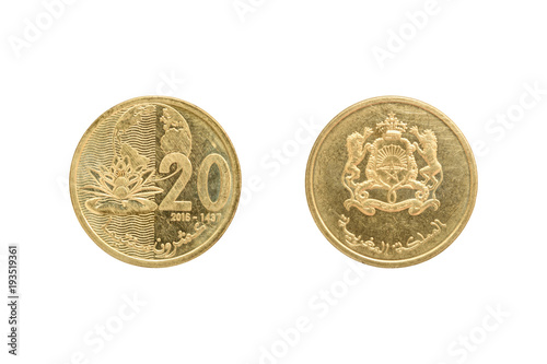 Twenty Moroccan santimat coin