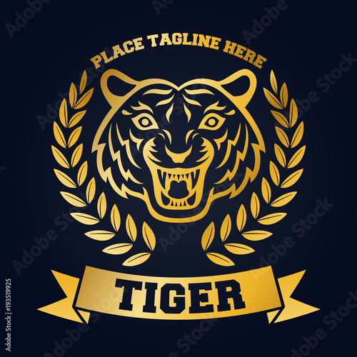 Fototapeta Naklejka Na Ścianę i Meble -  Mascot of gold tiger's head on black background