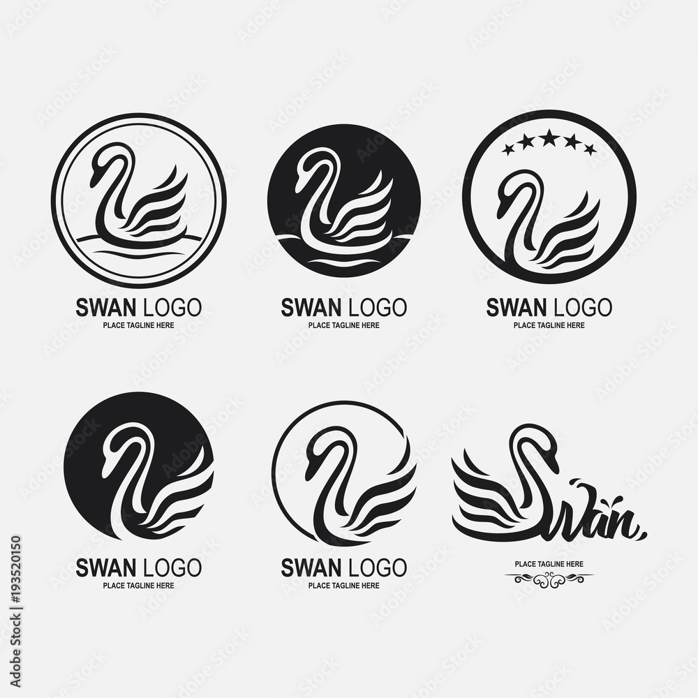 Swan icon collection set black and white Swan icon collection set black and white