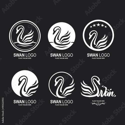 Swan icon collection set black and white