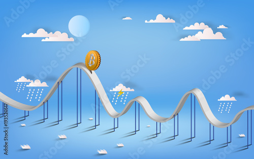 Bitcoin currency symbol and business graph illustration design isolated graphic. Bitcoin roller coaster.  3D vecter illustration