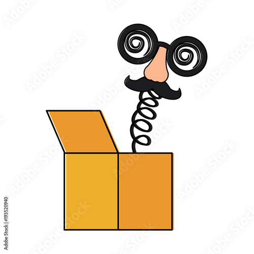 joke box crazy glasses nose mustache surprise icon vector illustration