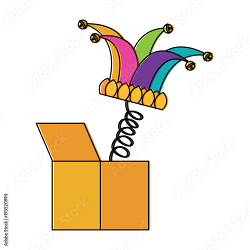 joke box and jester hat bells comedy vector illustration