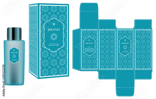 Packaging design, Label on cosmetic container with luxury box template and mockup box. illustration vector.