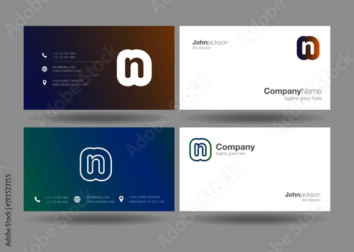 Letter N logo icon with business card vector template.