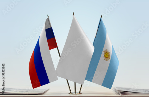 Flags of Russia and Argentina with a white flag in the middle