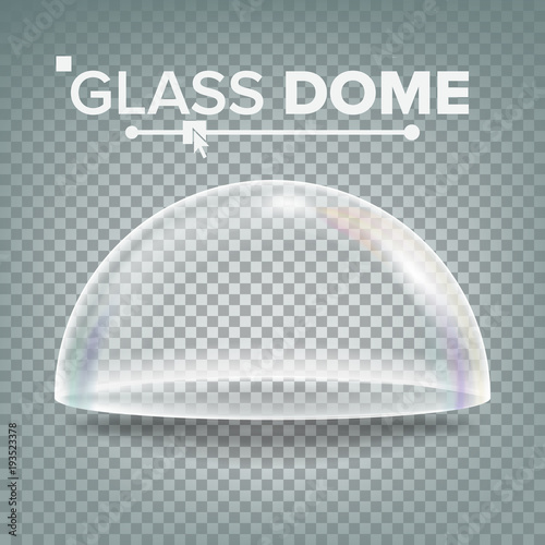 Glass Dome Vector. Exhibition Design Element. Half-Sphere Lid. Empty Glass Crystal Dome. Realistic 3D Isolated On Transparent Background Illustration