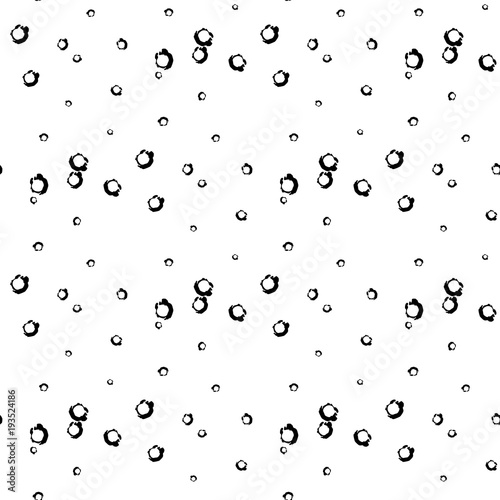 Hand Drawn Black and White Seamless Grunge Dust Messy Pattern With Ink Doodles. Circles, Spots and Dots Endless Textures