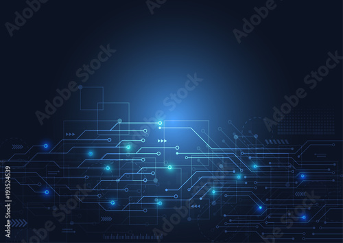 Abstract digital background with technology circuit board texture. Electronic motherboard illustration. Communication and engineering concept. Vector illustration