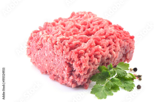 Ground beef on white background