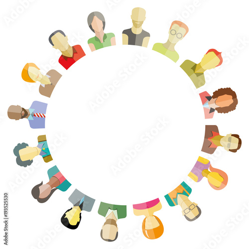 group of people surrounding blank circle for social network and community concept © bigpa