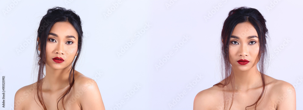 Asian Long straight black hair tan skin woman in Black dress Asian Long straight black hair tan skin woman in Black dress