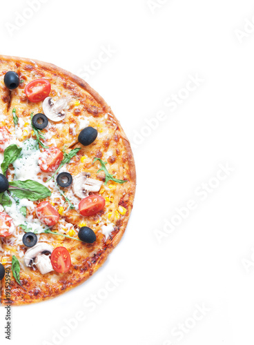 Pizza with ingredients isolated on white background. 