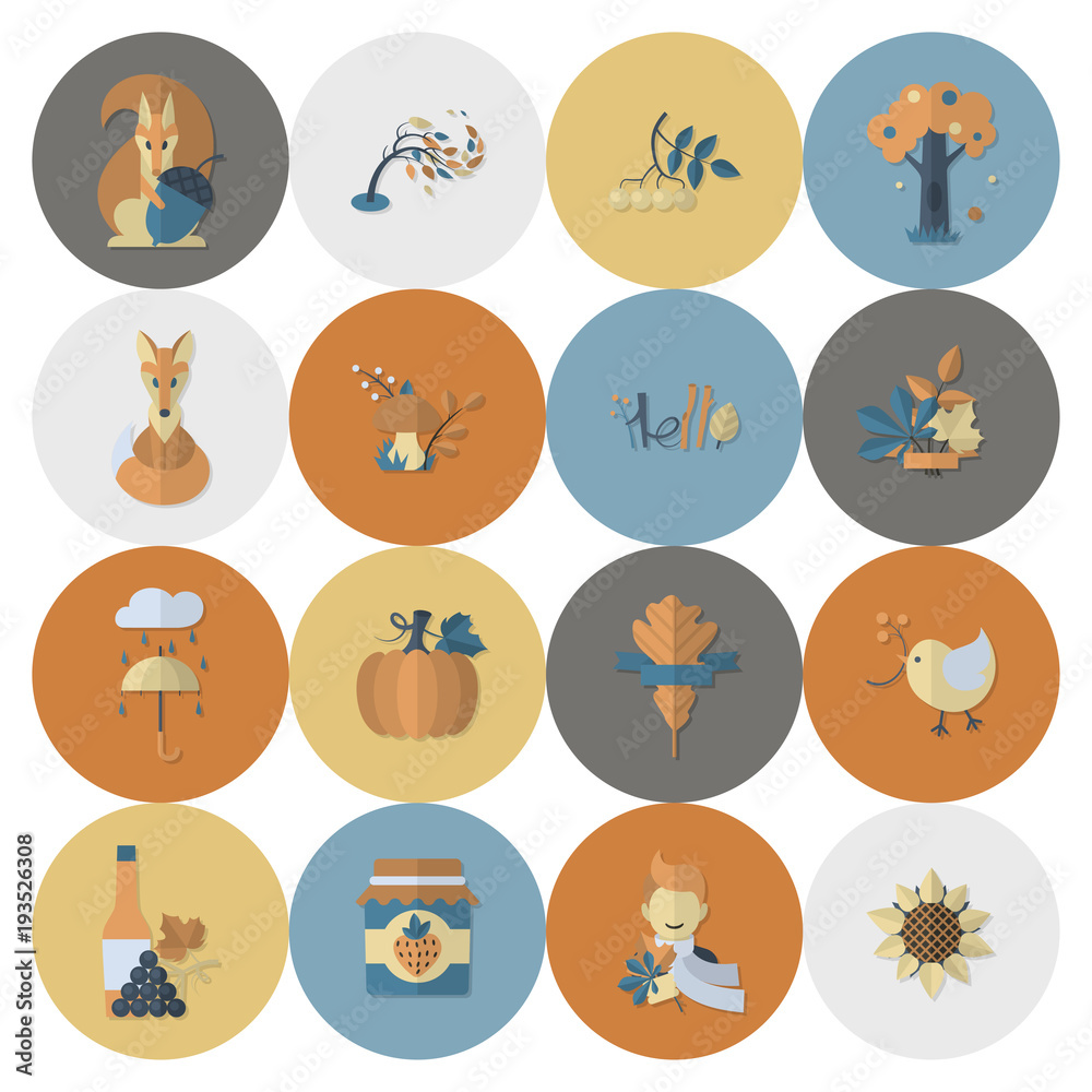 Set of Flat Autumn Icons Set of Flat Autumn Icons