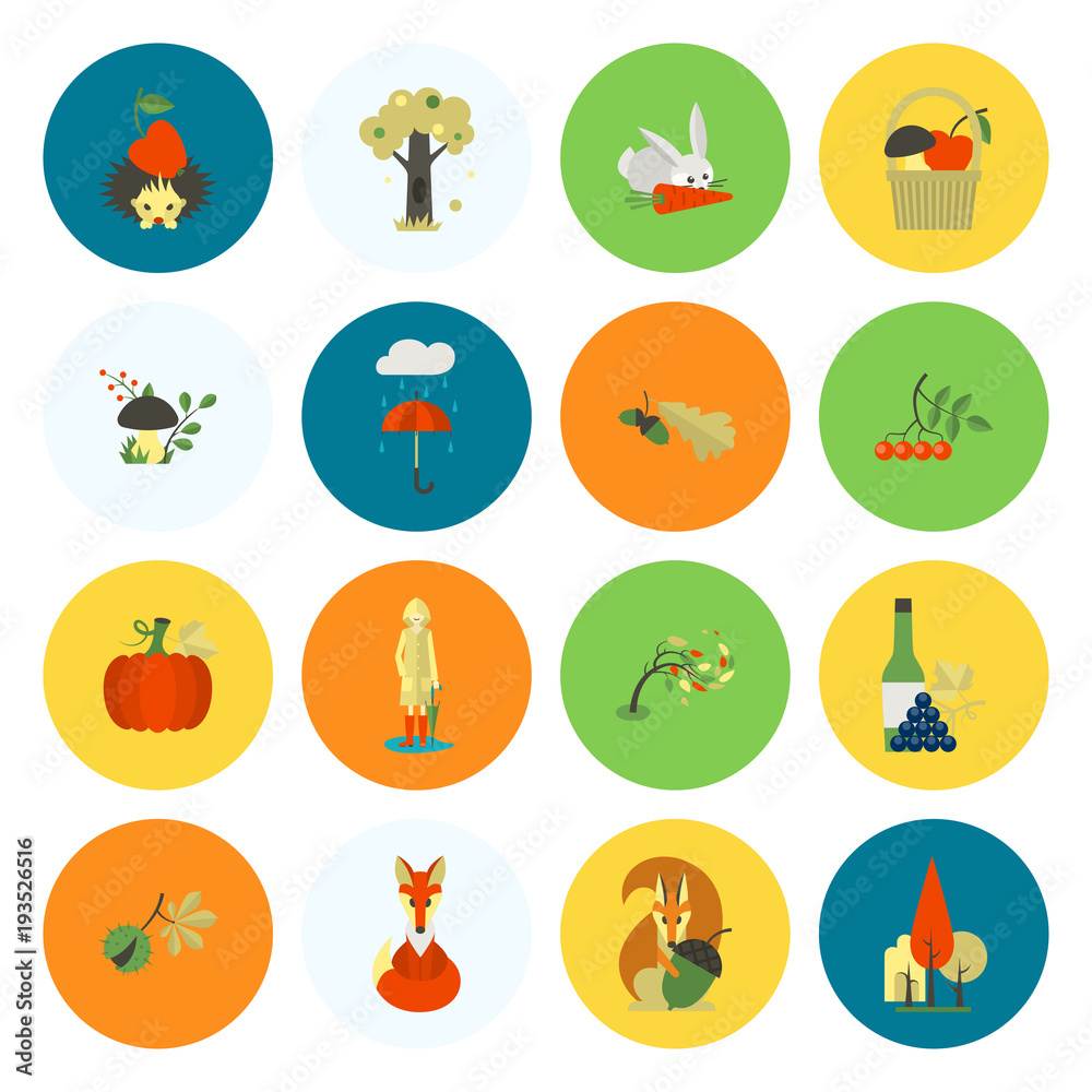 Set of Flat Autumn Icons Set of Flat Autumn Icons