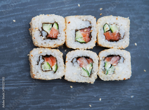 Delicious sushi isolated on white background.
