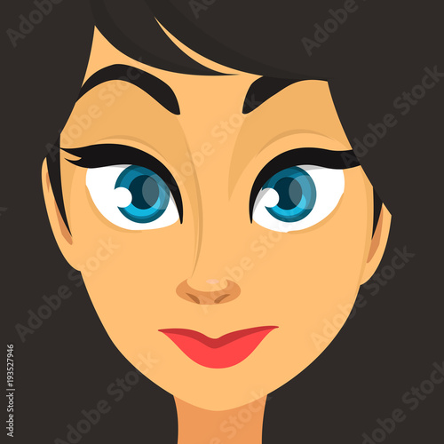 Cartoon young girl face. Vector illustration of beautiful woman avatar
