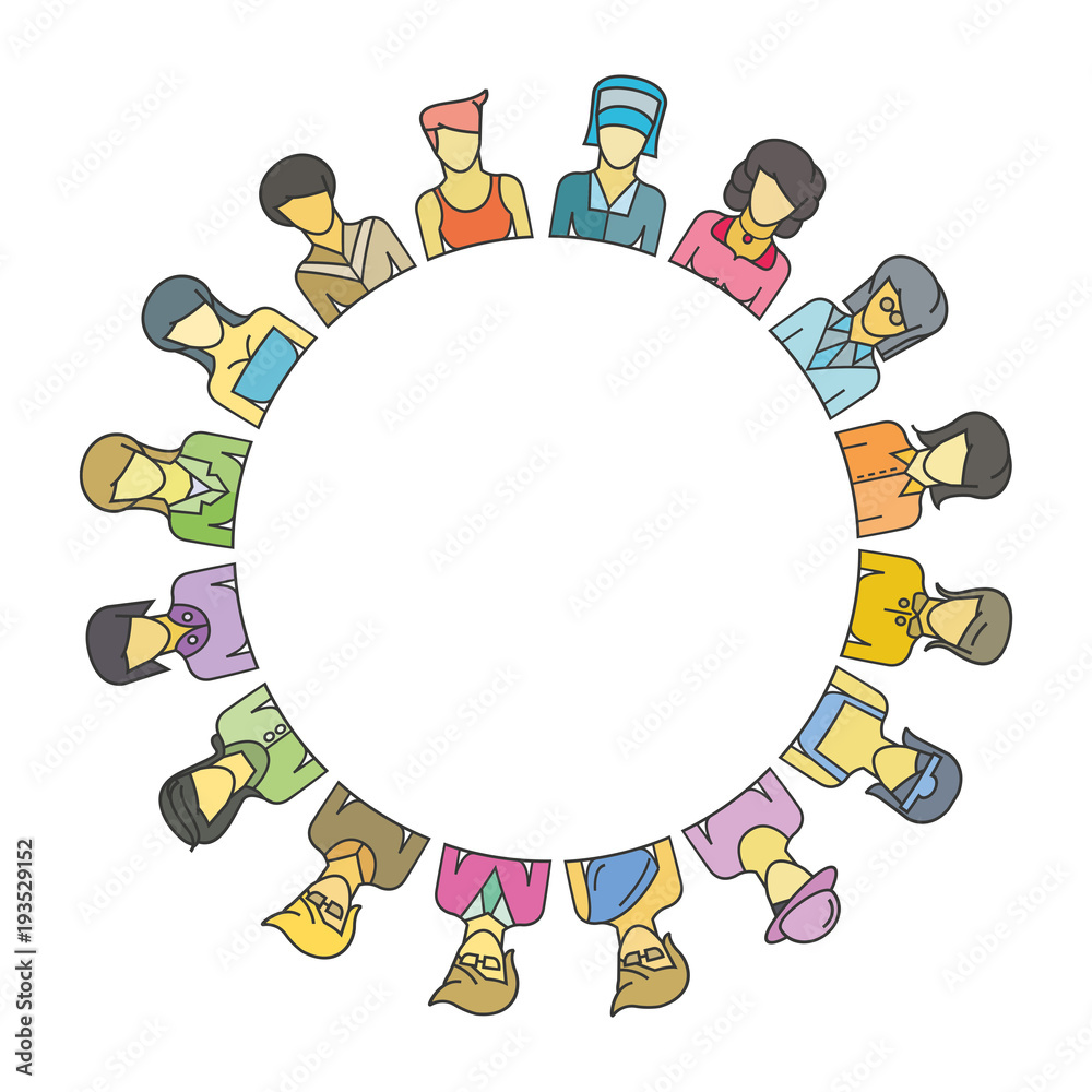 Fototapeta premium group of people around blank circle for career and community concept
