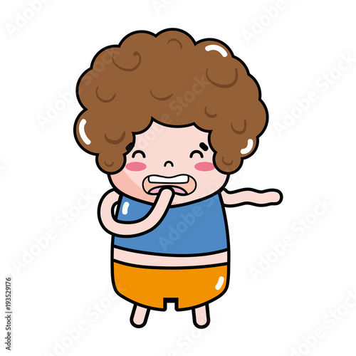 boy with curly hair and disgusted face