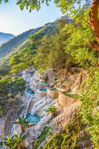 Sunrise at Tolantongo thermal baths in Hidalgo, Mexico photo