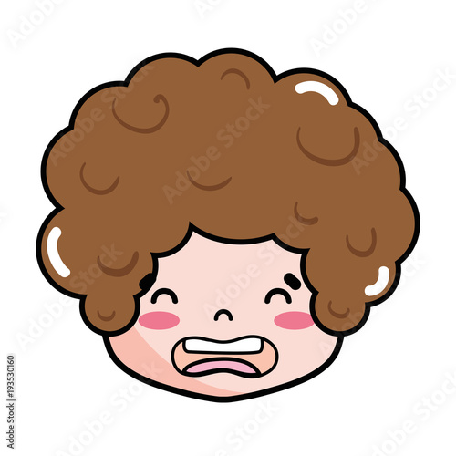 boy head with curly hair and disgusted face