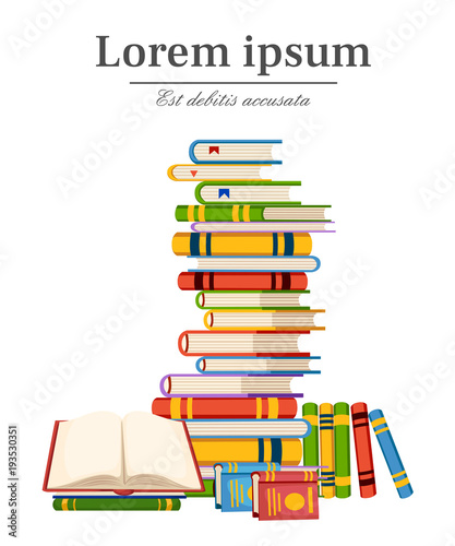 Stack of books education infographic template design with books pile vector illustration with place for your text isolated on white background web site page and mobile app design