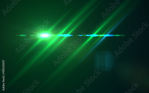 Abstract Design natural green lens flare and Rays background.Lens flare light over black background. easy to add overlay or screen filter over photos
