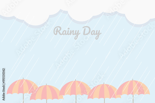 Monsoon season background. Illustration vector of pastel umbrellas in rainy background. Picture in flat design for greeting cards, posters or advertisements.